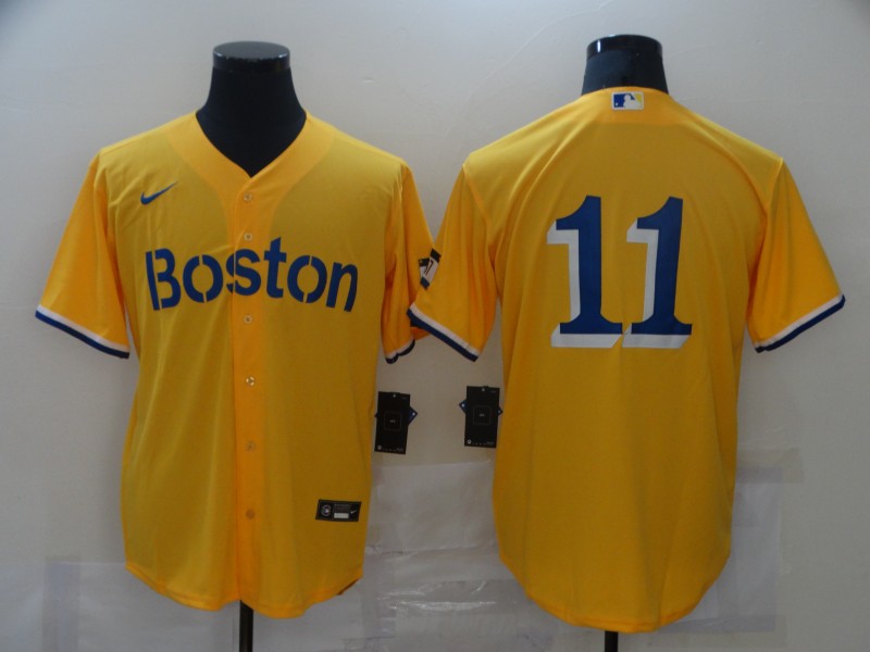 Men Boston Red Sox #11 No name Yellow Game 2021 Nike MLB Jerseys->women mlb jersey->Women Jersey